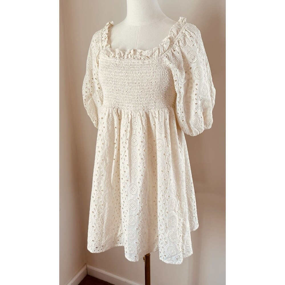 Cleobella Dress Organic Cotton Lucca Smocked Mini M Puff Sleeve Cottagecore